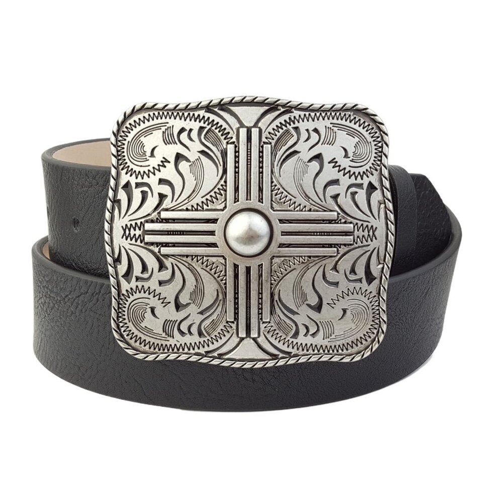 Western-Inspired Silver Buckle Belt